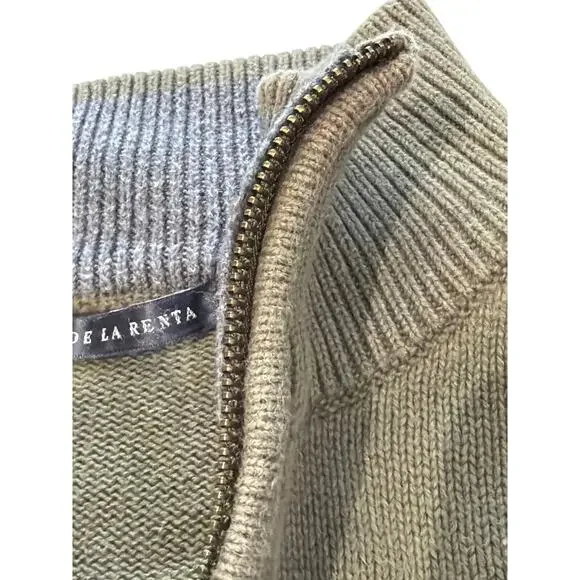 Oscar de la Renta 1/4 Zip Sweater Mens Green VTG Y2K Knit 90s Winter Casual - Picture 4 of 6